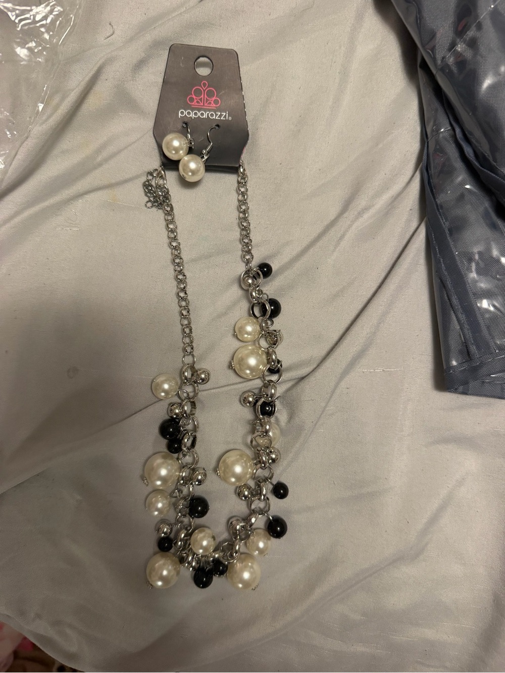 Paparazzi Black & Pearl Cluster Necklace and Earring Set